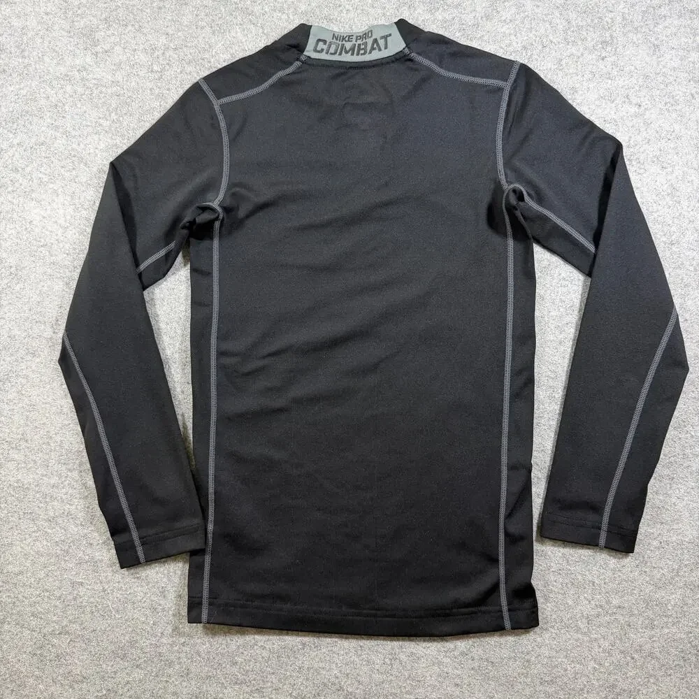 Nike Pro Combat Hyperwarm Mock Neck Top Boys L Black Compression Long Sleeve